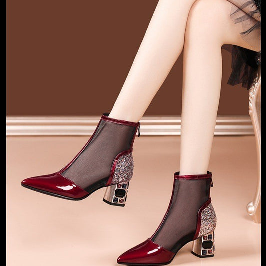 Toe Back Zipper Chunky High Plus Heels