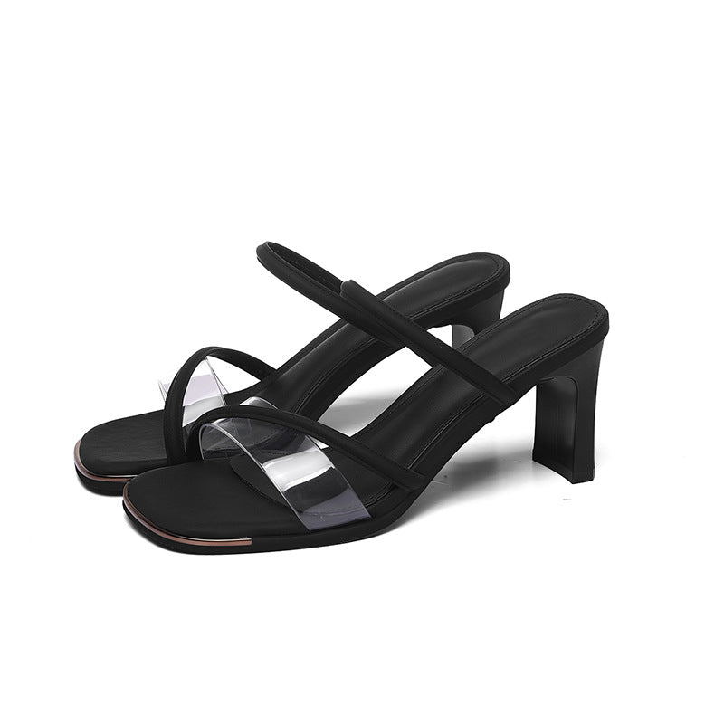 Women's Square Head Korean Style Transparent Summer Heels