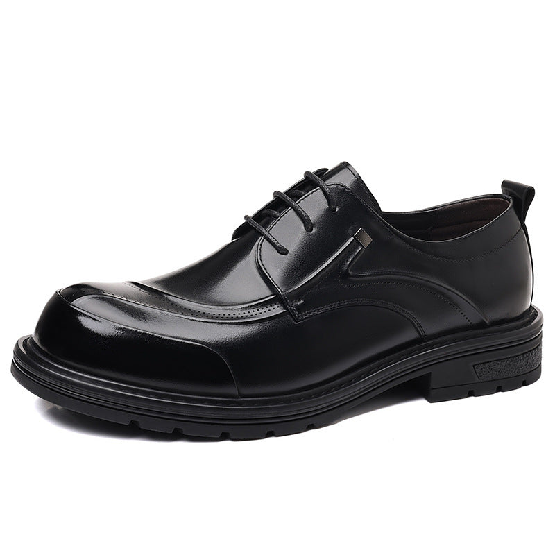 Men's Autumn Business Green Big Head Platform Leather Shoes