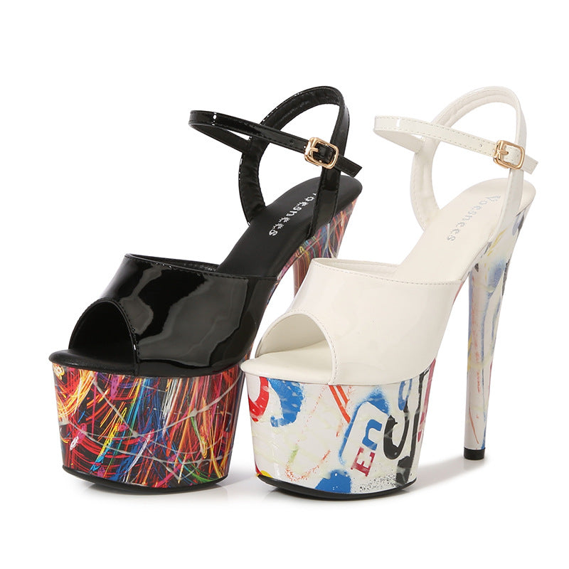 Fluorescent Luminous Patent High Stiletto Platform Heels