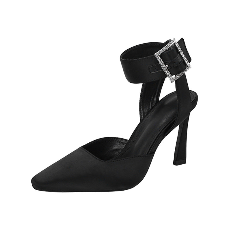 Rhinestone Square Toe High Chunky Closed Heels
