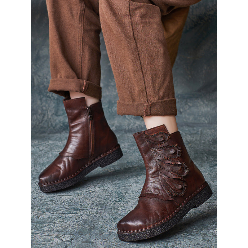 Women's Ethnic Style Vintage Cowhide Flat Ankle Boots