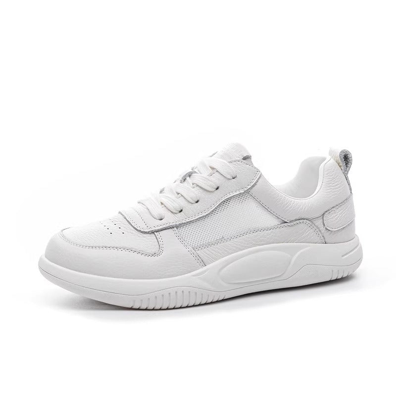 Women's Cowhide Mesh Surface White Flat Pumps Soft Bottom Comfortable Sports Women's Casual Shoes