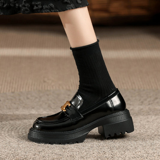 Women's Cowhide Soft Small Elevator Style Feet Loafers