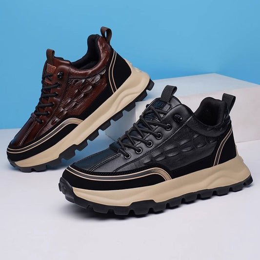 Men's Four Crocodile Pattern Fashionable Catwalk Sports Board Leather Shoes