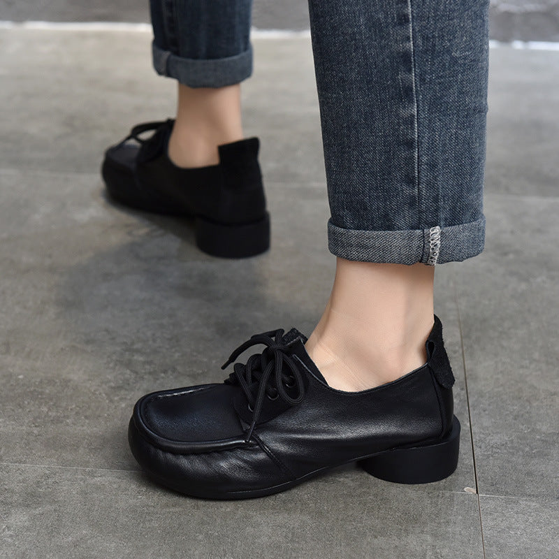 Women's Full Grain Cow Pumps Retro Easy Matching Casual Shoes