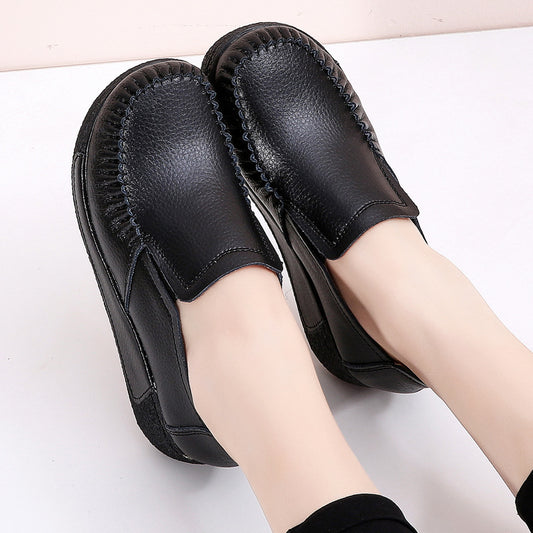 Women's Cowhide Elastic Platform Rocking Comfortable Mom Sneakers