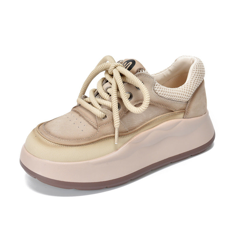 Women's Platform Genuine First Layer Cowhide Red Casual Shoes