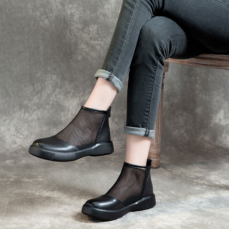 Women's Ankle Breathable Mesh Top Layer Cowhide Boots