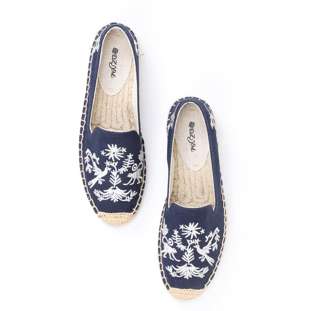 Women's Rope Flat Bottom Embroidery Handmade Cotton Canvas Shoes