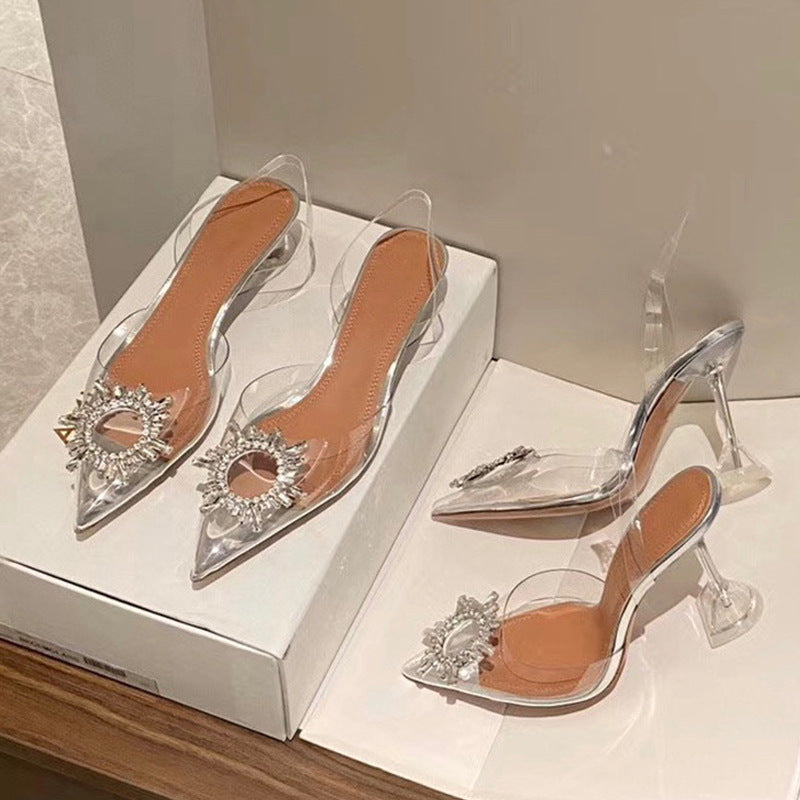 Women's Summer Transparent Crystal Fairy Style Stiletto Pointed Heels
