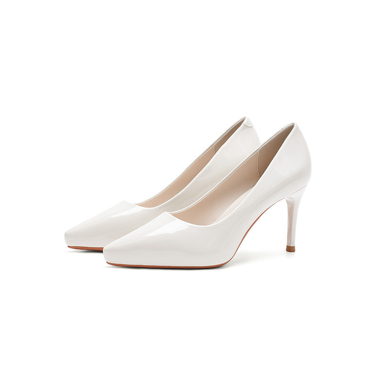 Women's Stiletto French Style Temperament Patent Inner Waterproof Heels