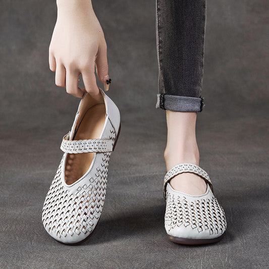 Women's Mother's Summer Hollow Hole Flat Vintage Sandals