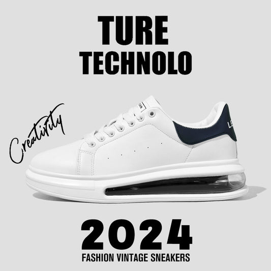 Men's White Fashionable Korean Style Board Height Sneakers
