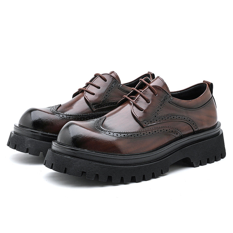 Men's Size Thick Sole Increased Carving British Style Brogue Winter Wedding Casual Shoes