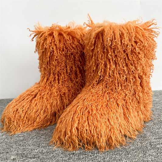 Women's Tan Sheep Millennium Hot Style Fur Tassel Punk Tide Snow Boots