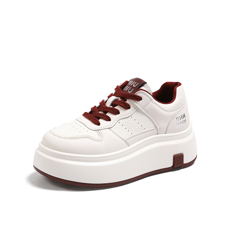Women's Autumn White Red Muffin Bottom Sports Skate Thick Casual Shoes