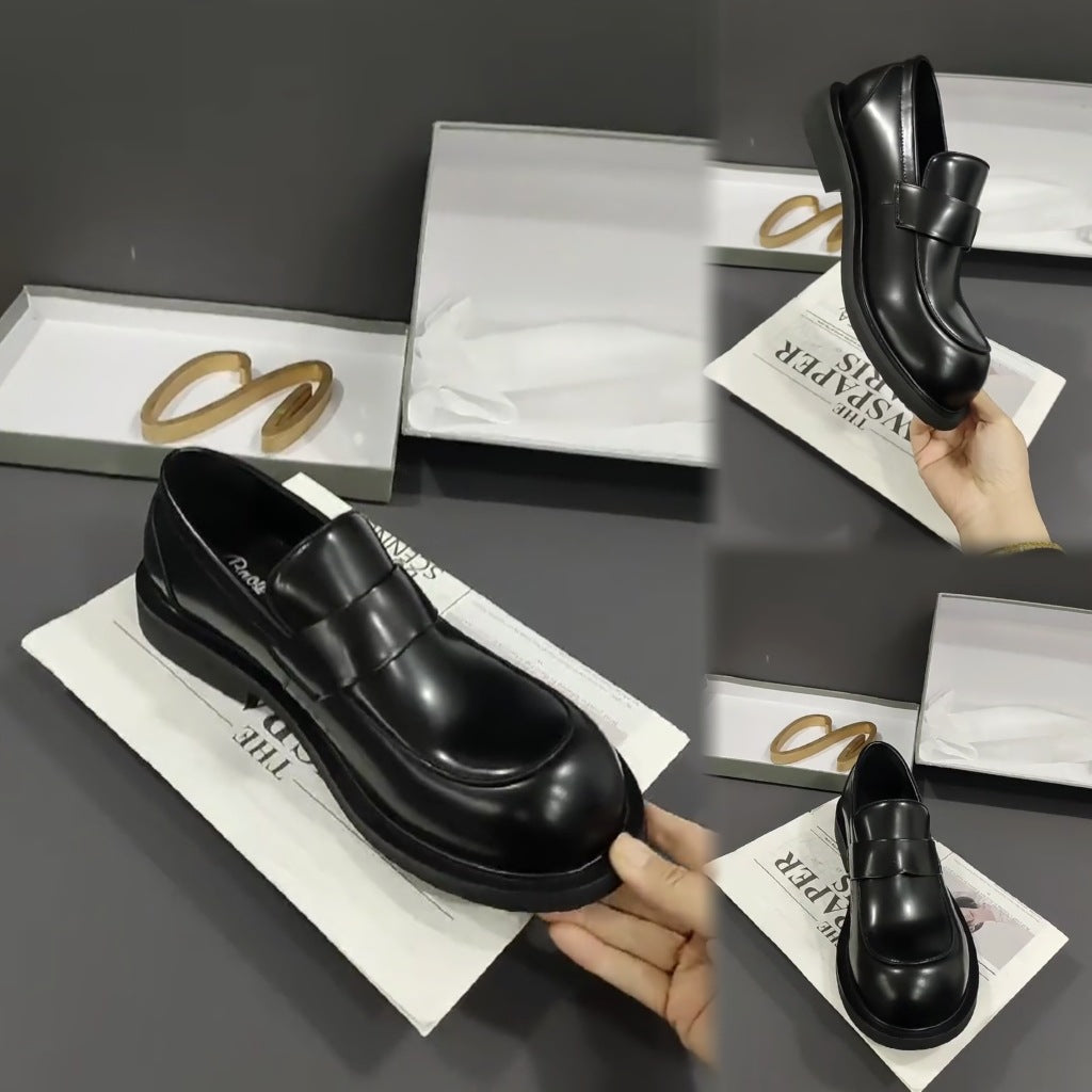 Head Pure Round British Bright Slip-on Lofter Leisure Leather Shoes
