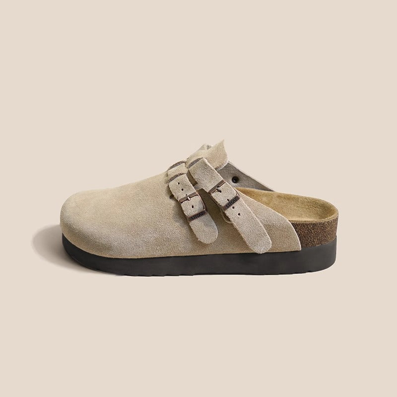 Women's Genuine Closed Toe Half Outer Wear Thick Slippers
