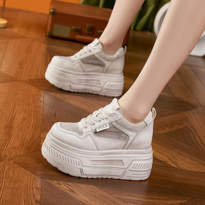 Women's White Summer Platform Board Chic Breathable Empty Mesh Versatile Height Women's Casual Shoes