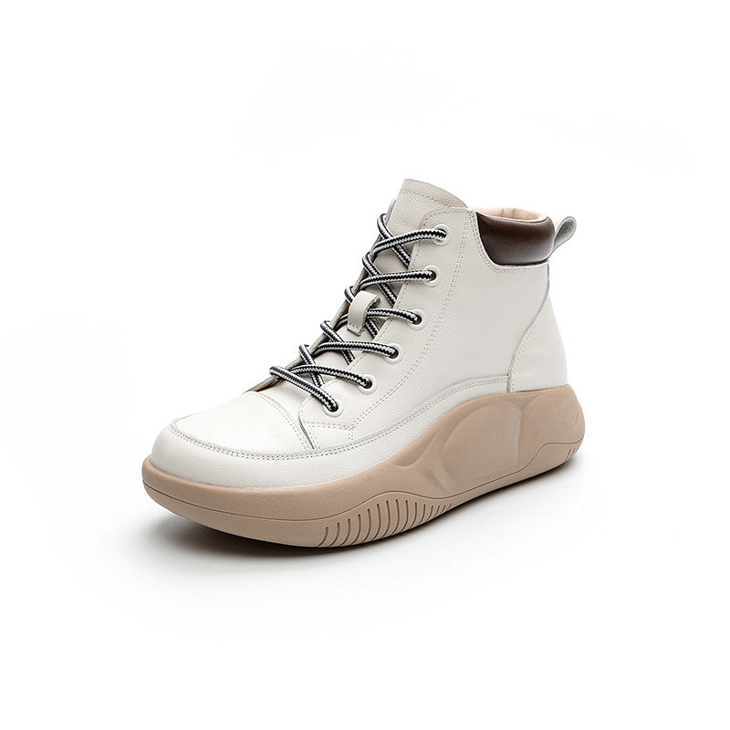 Women's Layer Cowhide Thick Bottom Heightened Single Men's Shoes
