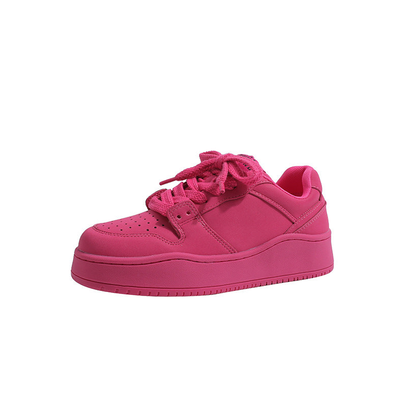 Women's Rose Red Platform Elevator Breathable Bread Casual Shoes