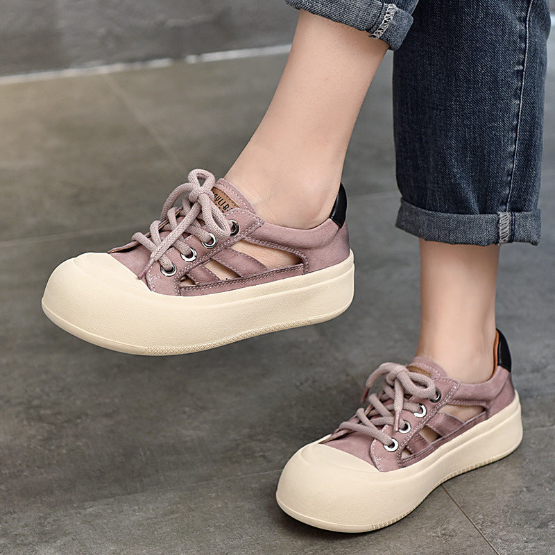 Women's Of Round Toe Lace Up Thick Sandals