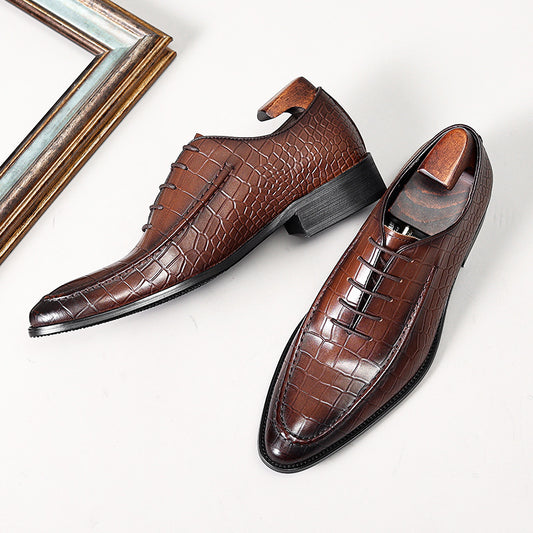 Men's Pointed Stone Embossed Business Formal Wear Leather Shoes