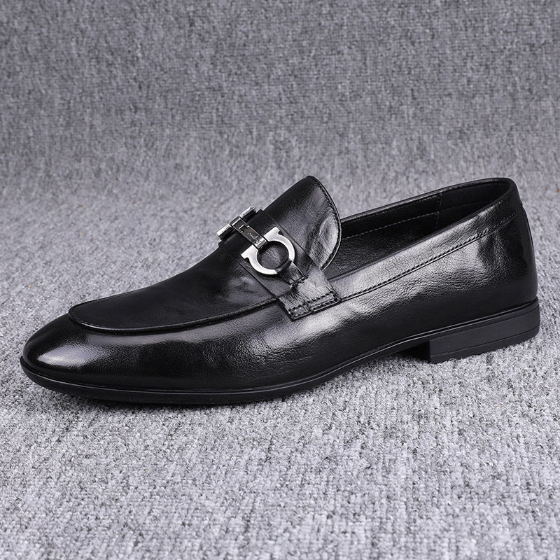 Men's Pure Business Korean Style Trendy Buckle Leather Shoes