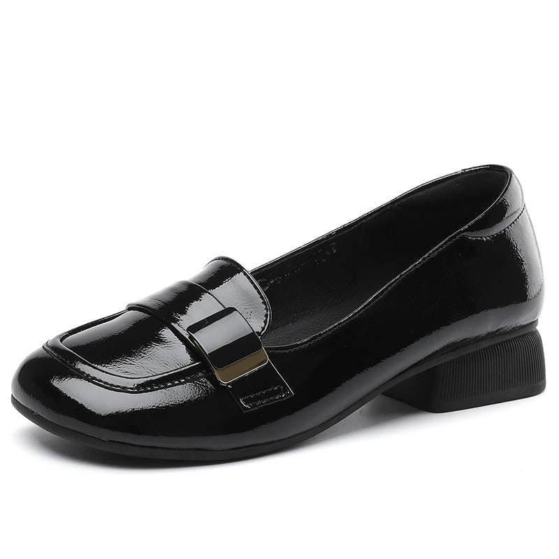 Women's Large Size Flat Bottom Pumps Chunky Patent Loafers