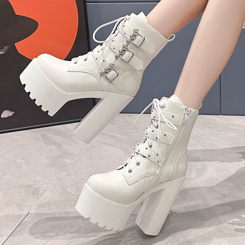 Women's Chunky Waterproof Platform Pearl Chain Fashion Punk Women's Shoes