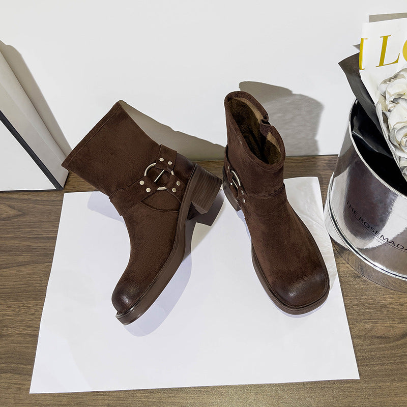 Women's Martin Retro Belt Buckle Mid Platform Boots