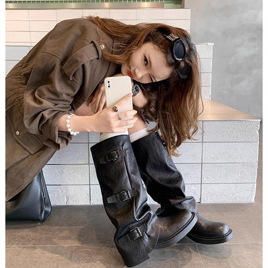 Women's Increasing Buckle Western Long Rider Pile Boots