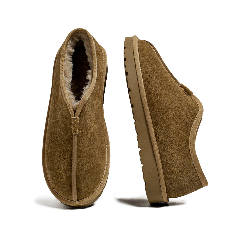 Men's Cotton Winter Lazy Cow Suede One Pedal Snow Boots