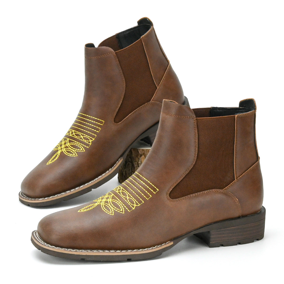 Men's Durable Embroidered Slip-on Chelsea Martin Boots