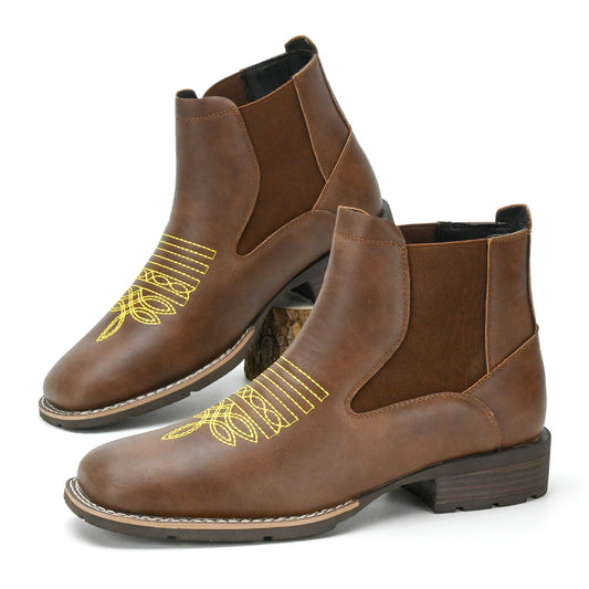 Men's Durable Embroidered Slip-on Chelsea Martin Boots