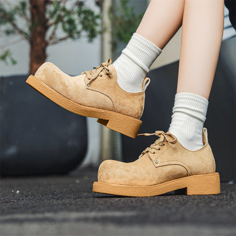 Men's Big Head Thick Bottom Increased Low Top Leather Shoes