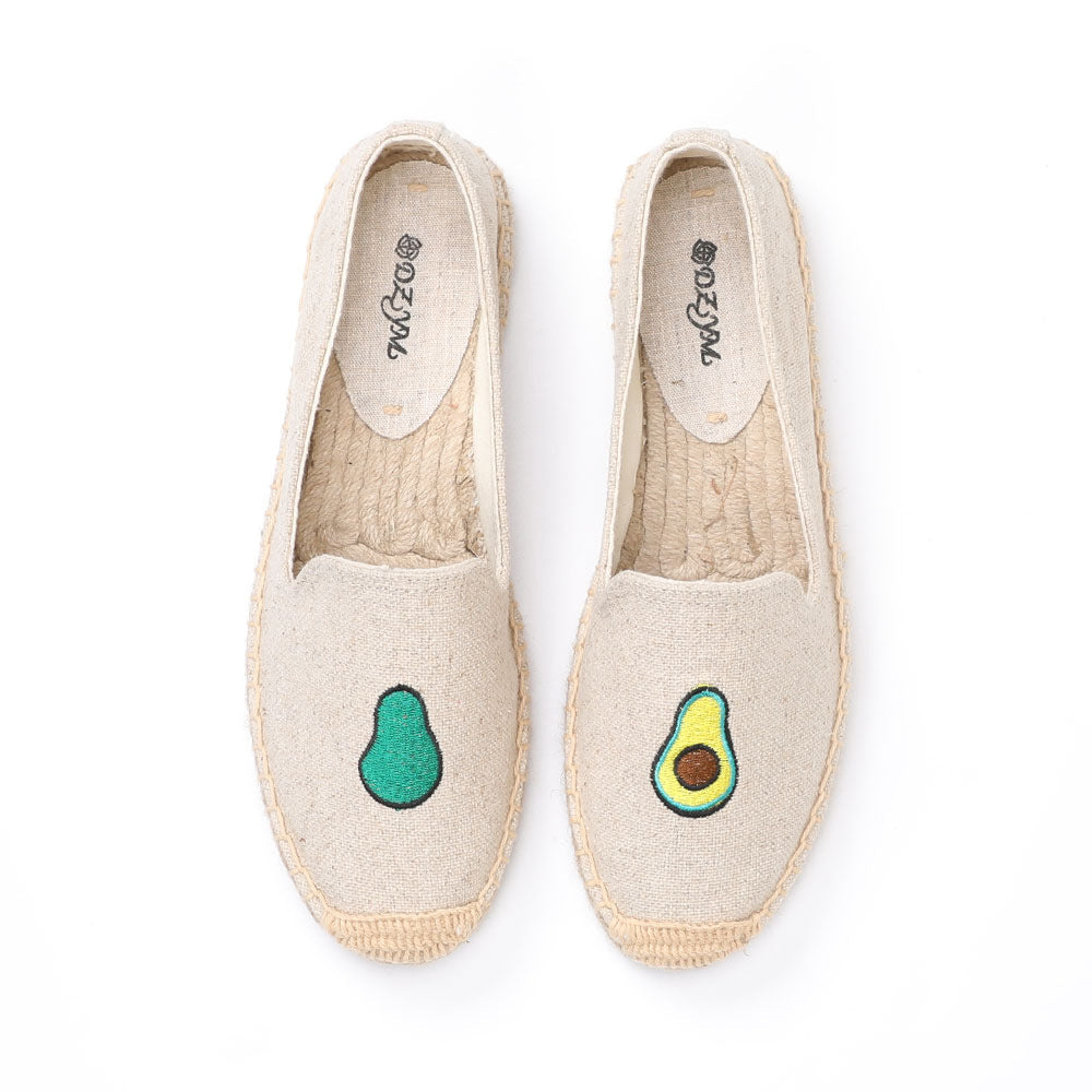 Women's Closed Toe Embroidered Flat Fisherman Fashion Canvas Shoes