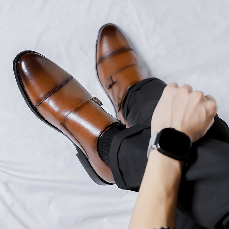 Men's Buckle Formal Wear British Derby Green Men's Business Leather Shoes