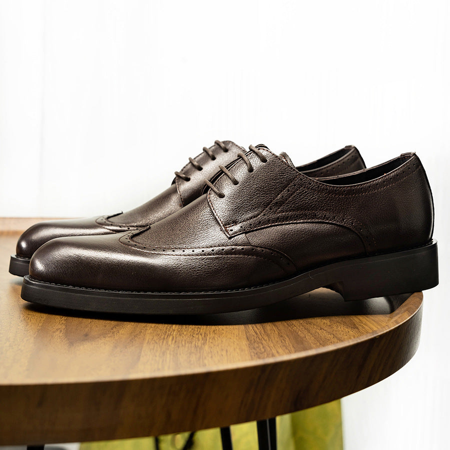 Men's Business Pointed Brogue Korean Fashion Cowhide Casual Shoes