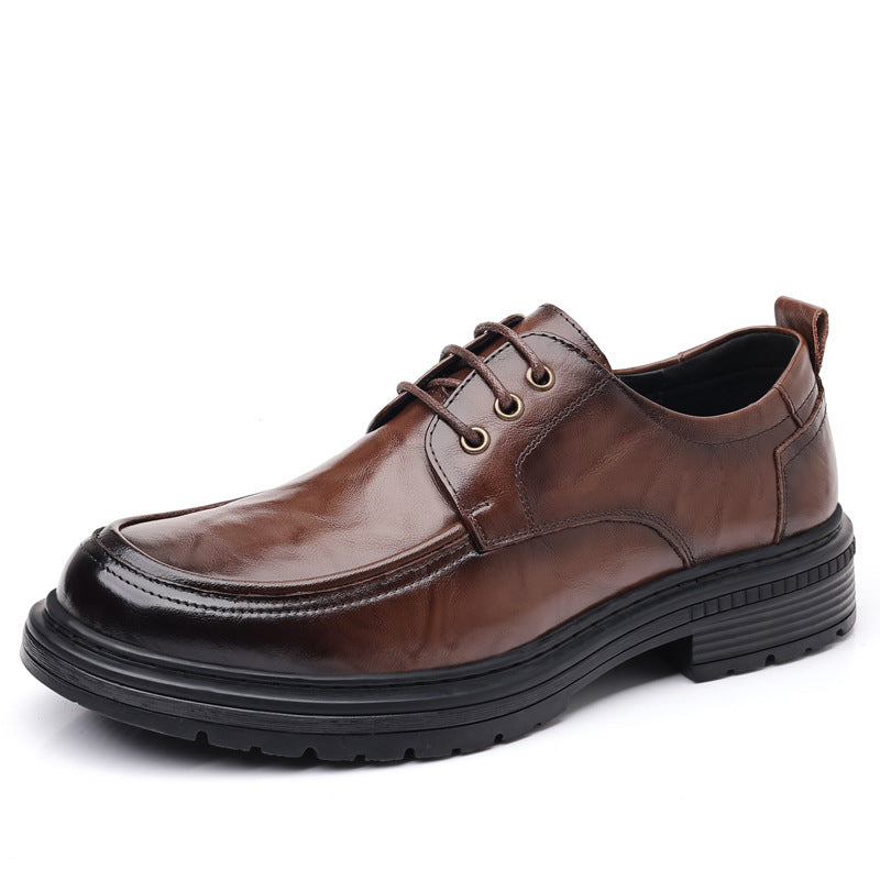 Men's First Layer Cowhide Big Head Thick-soled Business Leather Shoes