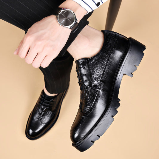 Men's Brogue British Style Crocodile Pattern Black Business Formal Leather Shoes