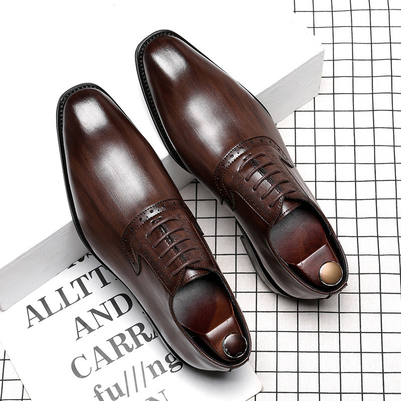 Men's Toe English Style Breathable Business Formal Leather Shoes