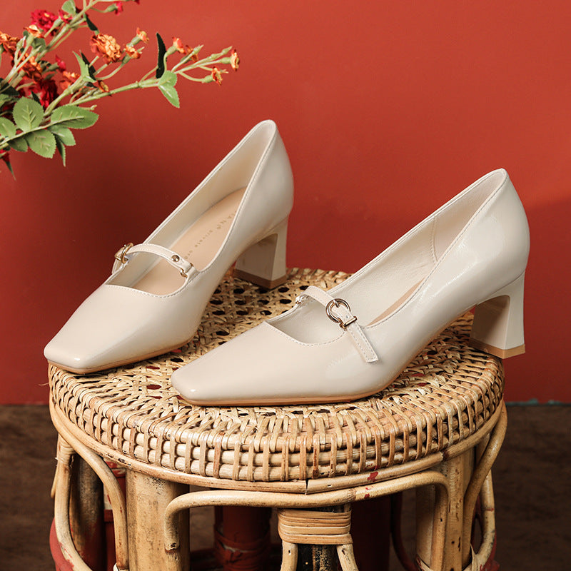 Sexy Sheepskin High Square Toe Elegant Patent Women's Fashion Shoes