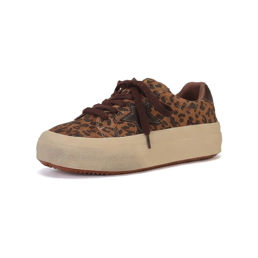 Full Cowhide Grape Mom Retro Leopard Print German Women's Casual Shoes