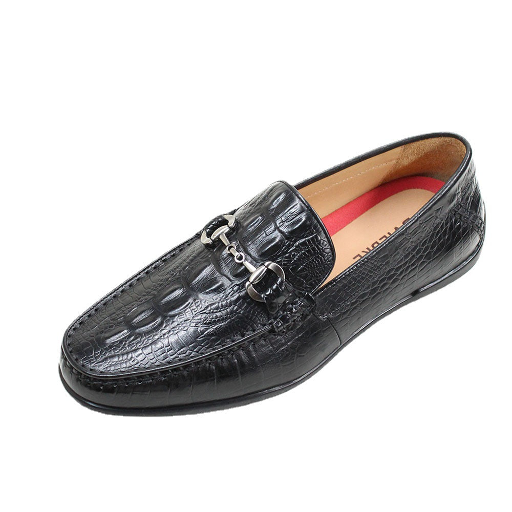 Men's Summer Genuine Breathable One Pedal Crocodile Pattern Top Layer Men's Shoes