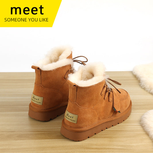 Women's Genuine Wool Winter Sheepskin Fur Cotton Boots