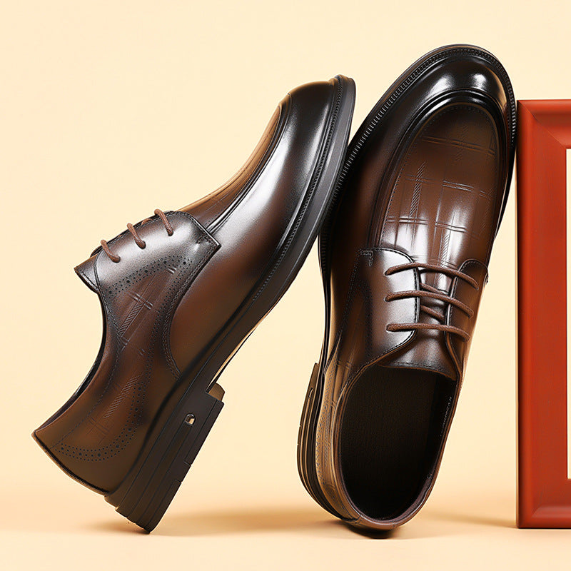 Men's Layer Cowhide Autumn High Sense British Breathable Genuine Formal Leather Shoes