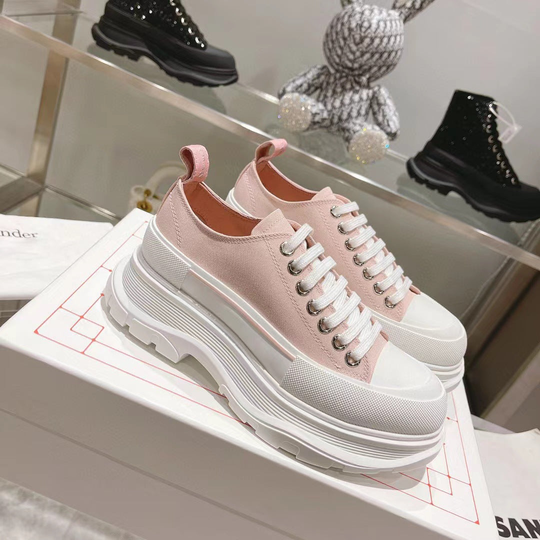 Women's Mcqueen Platform Autumn White Heightened Daddy Canvas Shoes