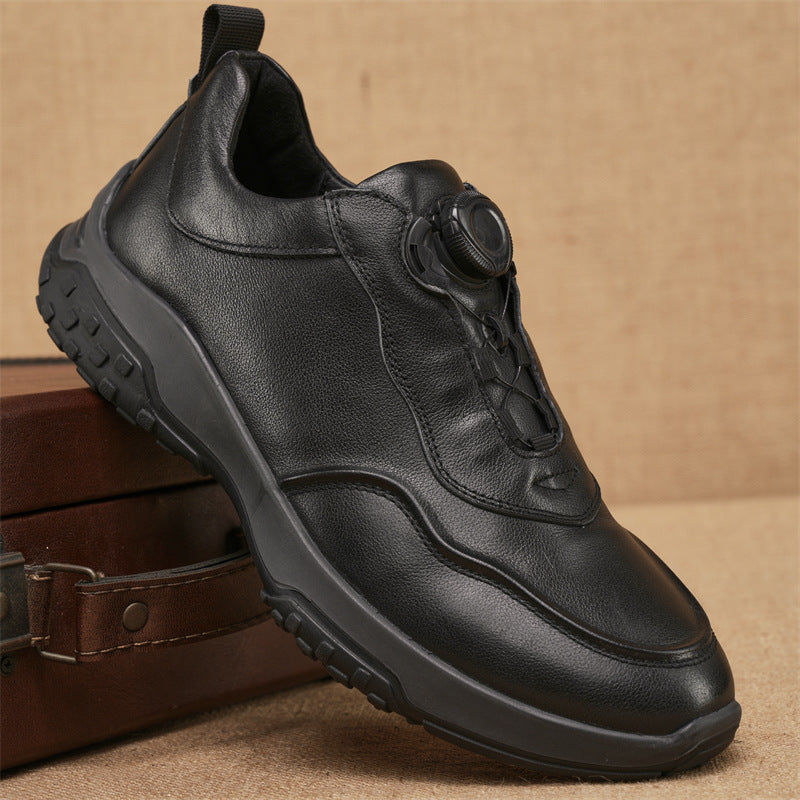 Men's To Match First Layer Cowhide Rotating Button Leather Shoes